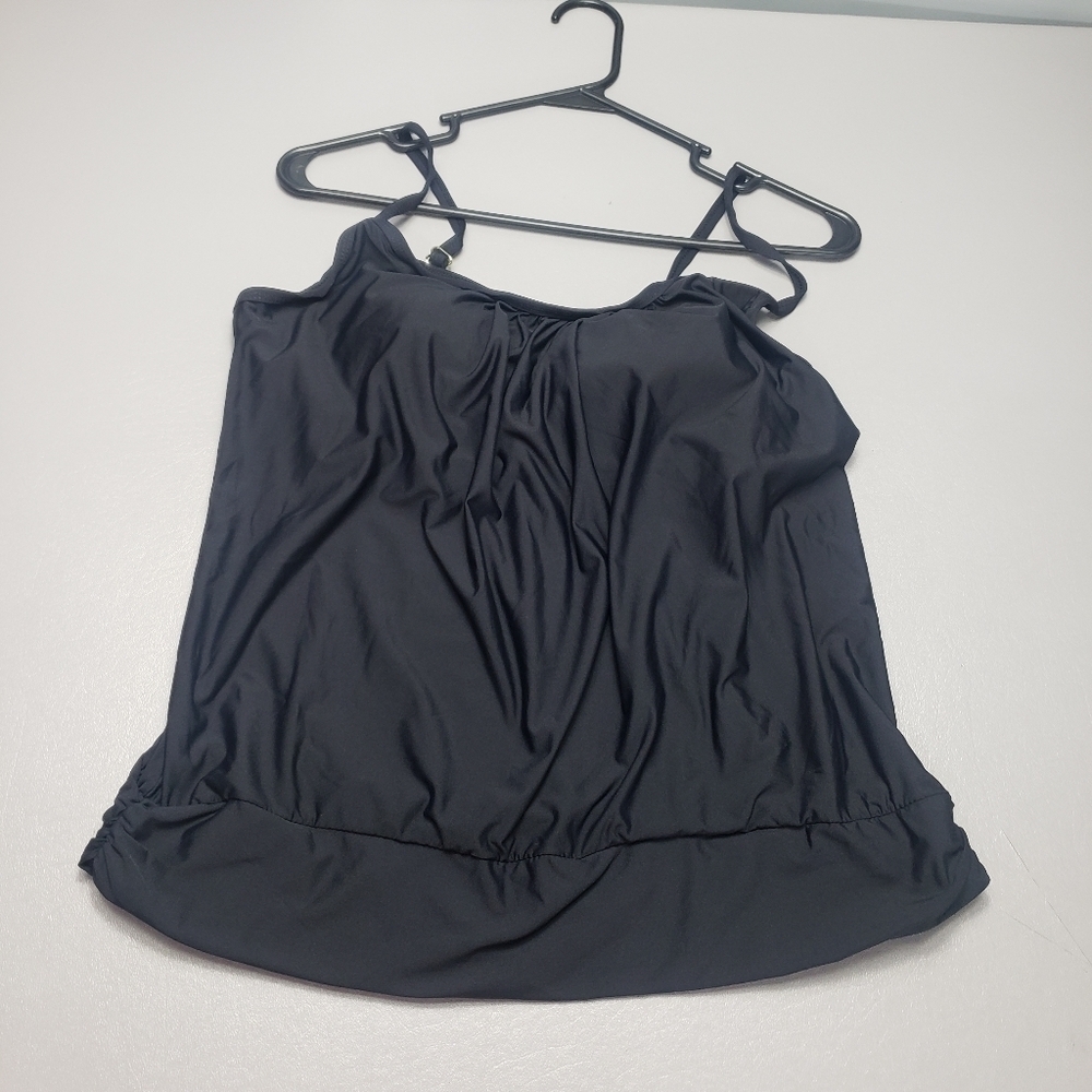time and tru spaghetti strap black tankini bathing suit top women's size L